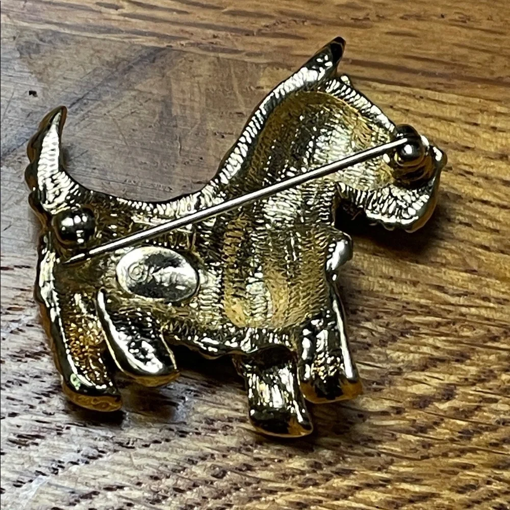 Vintage Kenneth Jay Lane Gold and Crystal Dog Brooch